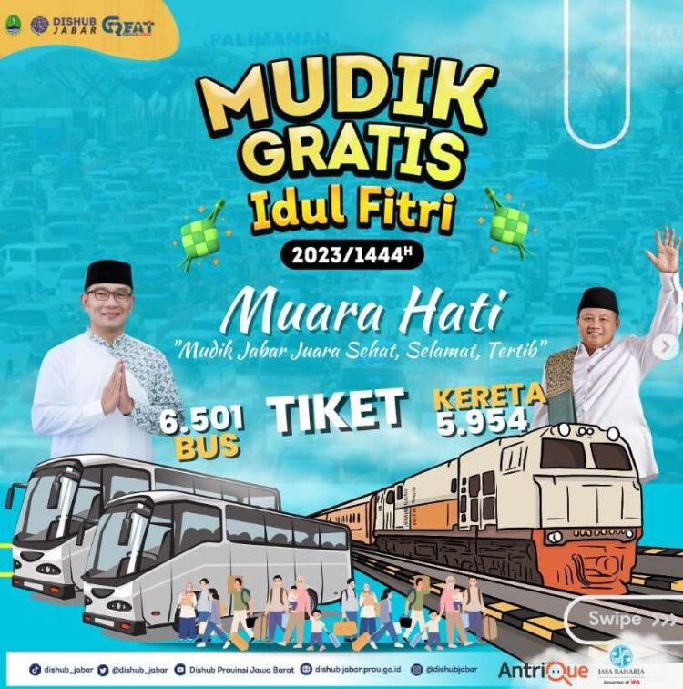 Pemdaprov Jawa Barat Gelar Mudik Gratis Lebaran 2023 Disiapkan 6.500 tiket bus dan 5.954 tiket kereta api