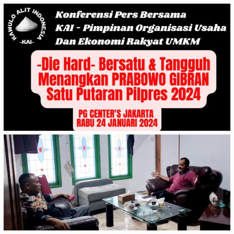 “Prabowo Gibran Menang Satu Putaran”, Die Hard KAI dan Pimpinan Organisasi Ekonomi Rakyat UMKM