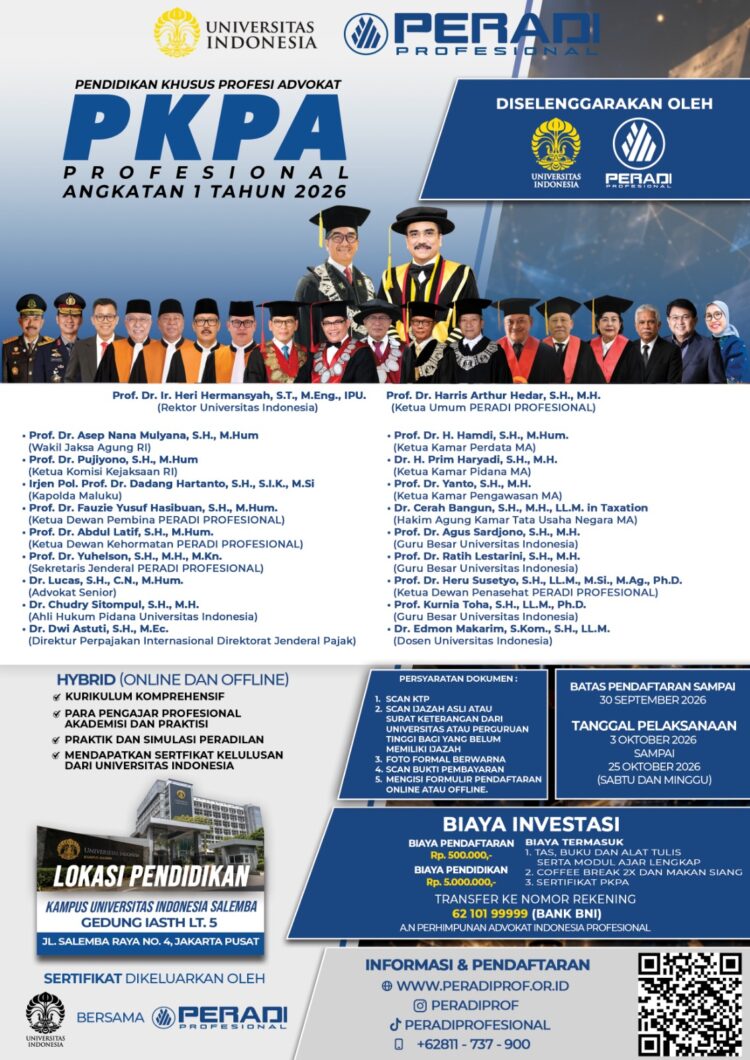 Pendidikan Khusus Profesi Advokat (PKPA) Profesional Angkatan 1 Tahun 2026